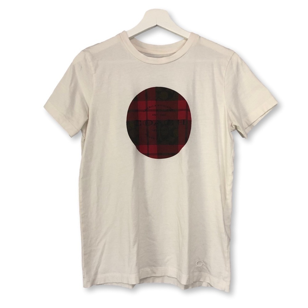 Coach New York White Red Black Plaid Graphic T-Shirt Extra Small